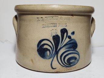 Unusual 1 1/2 Gallon F.T Wright And Son Cobalt Decorated Crock