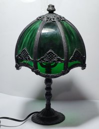 Emerald Green And Emerald Green Slag Hlasx Panel Lamp