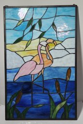 Hanging Stained Glass  Panel With Flamingos