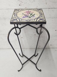 Folding Wrought Iron Tile Top Drink Stand