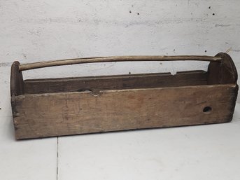 Primitive Handcrafted Metal Bound Wooden Tool Carry