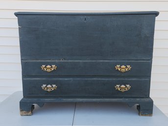 Antique Blue Painted Pine Two Drawer Lift Top Blanket Chest