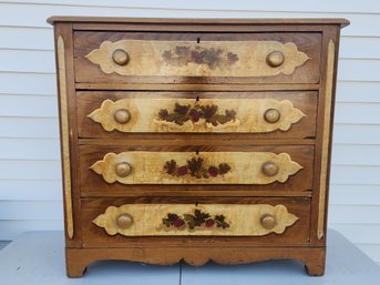 Stenciled Victorian Four Drawer Pine Cottage Chest