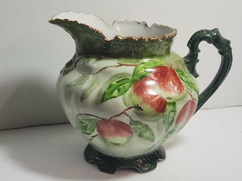 Hand Painted Porcelainapple Decirated  Cider Pitcher Signed B Maara