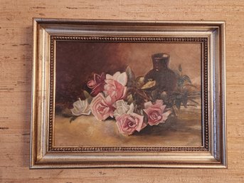 Victorian Oil On Canvas Painting Of Roses