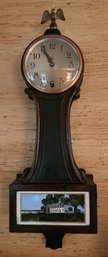 Mahogany Banjo Clock Wih Reverse Painted Scene Of Mount Vernon(good Working Condition