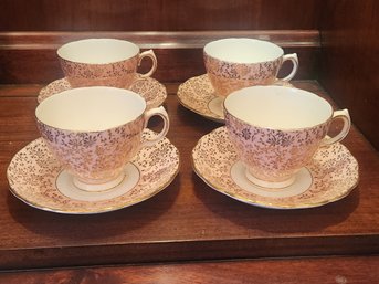 Four Colcough English Bone China Cups And Saucers