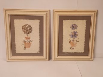 Two Framed Floral Decopage Arrangements