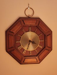 Elgin Mid Century Brass And Cherry Wall Clock