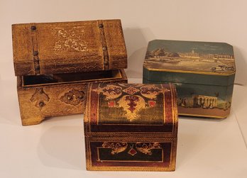 Group Of Three Decorative Wooden Dresser Keepsake Boxes