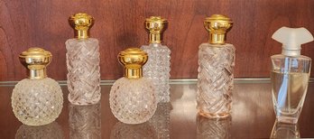 Five Pressed Glass Purfume Atomizers Ans A Dazzeling Silver Purfume Bottle