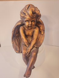 Antique Gold Painted Sitting Chalkware Cherub