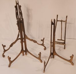 Three Solid Brass Plate Stands And A Brass Easel