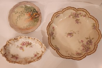 Two French Limoges Floral Decorated Bowls And A Ivy Decorated Finger Dish