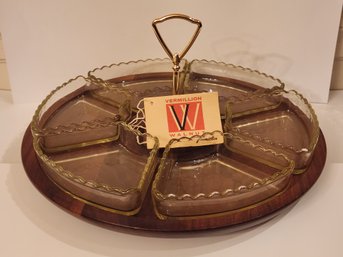 Vermillion Mid Century Walnut Lazy Susan Condiment Tray