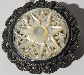 Bethelhem Coin Silver And Carved Mother Of Pearl Brooch/pendant