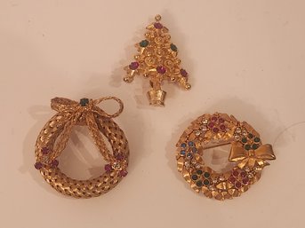 Three Vintage Holiday Pins