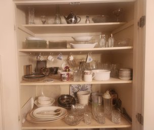 Four Shelves Of Assorted Glass,porcelain And Miscellaneous Household Items