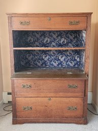 Large Antique Oak Tall Chest With Bar