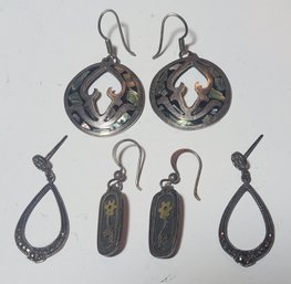 Three Pairs Of Sterling Silver Earrings