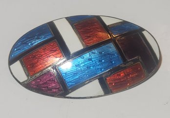 Sterling Silver And Enamel Brooch/pendant