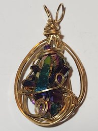 Gold Wrapped Rainbow Crystal Quartz Pendant