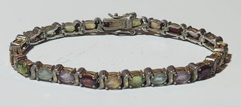 7' Sterling Silver Braclet With Multi Colored Stones