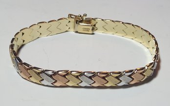 7' Tri Colored 14 Karat Gold Braclet (10.2 G)