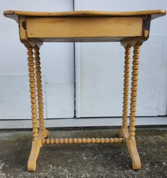 Stenciled Mustard Painted Jenny Lind Cottage Pine Table With Drawer