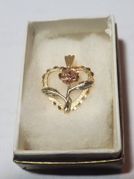 14 Karat Tri Colored Gold Heart And Rose Pendan (1.9 G)t