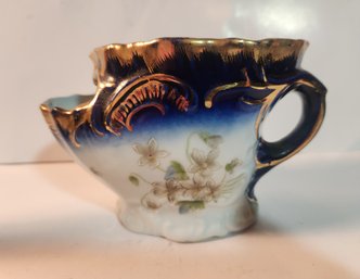 Floral And Gold Decorated Flow Blue Shaving Mug