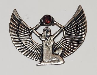 Sterling Silver Brooch Face Of Isis The Gidess Of Rebirth Holding A Garnett