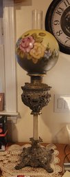 Victorian Banquet Lamp With Hand Painted Shade