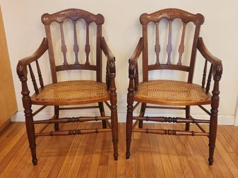 Pair Of Victorian Walnut Arm Chairs