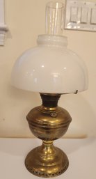 Brass Kerosene Lamp With Milk Glass Shade