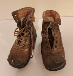 Pair Of Antique Leather Childrens Shoes