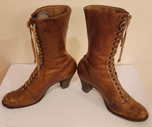 Pair Of Antique Leather Womans Boots