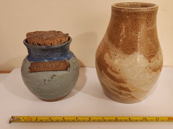 8' Studio Pottery Vase And Jar