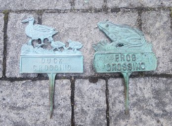 Brass Frog And Duck Crossing Signs