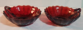 Two Anchor Hocking Royal Ruby Oyster And Pearl Snack Dishes