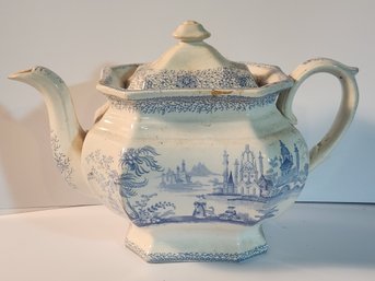 Blue And White Transferware Teapot