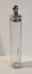 Cut Glass Talcum  Powder Bottle With Sterling Silver Top.
