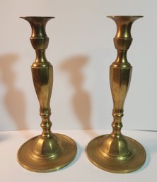 Fine Pair Of 10 1/2' Brass Candle Sticks