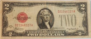 1928 D Thomas Jefferson Two Dollar Bill.
