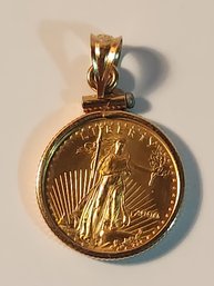 1/10 Of An Ounce Of Fine Gold Five Dollar Walking Liberty Gold Piece In Bezel