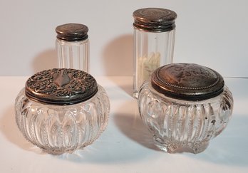 Four Dresser Jars With Sterling Silver Tops