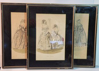 Three Framed French Fashion Prints