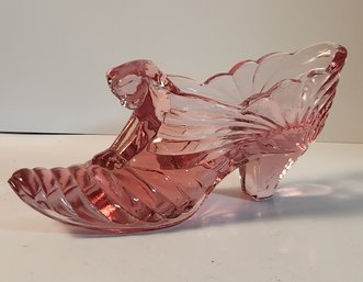 Pink Glass Cat In The Shoe