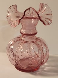 Fancy Pink Glass Vase With Ruffeled Edge