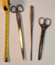 Two Pairs Of German Made Scissors And  A Crown Top Letter Opener